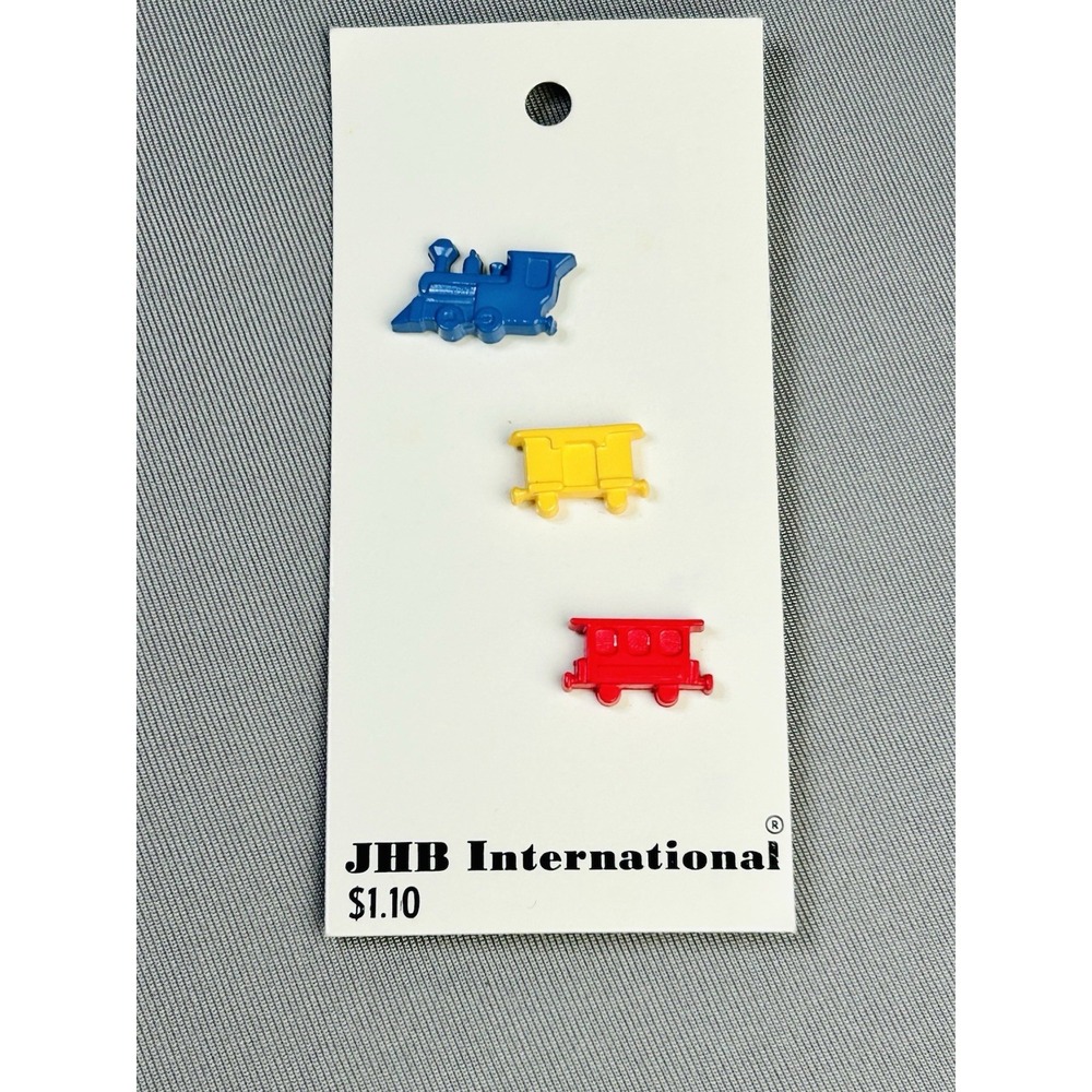 Vintage JHB Novelty Kids Buttons Primary Trains NWT Set Of 3